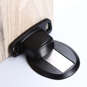 Butée de porte magnétique noire en alliage de zinc, sans perçage, à fixation au sol, silencieuse, anti-collision, design moderne et simple - Product Image 1