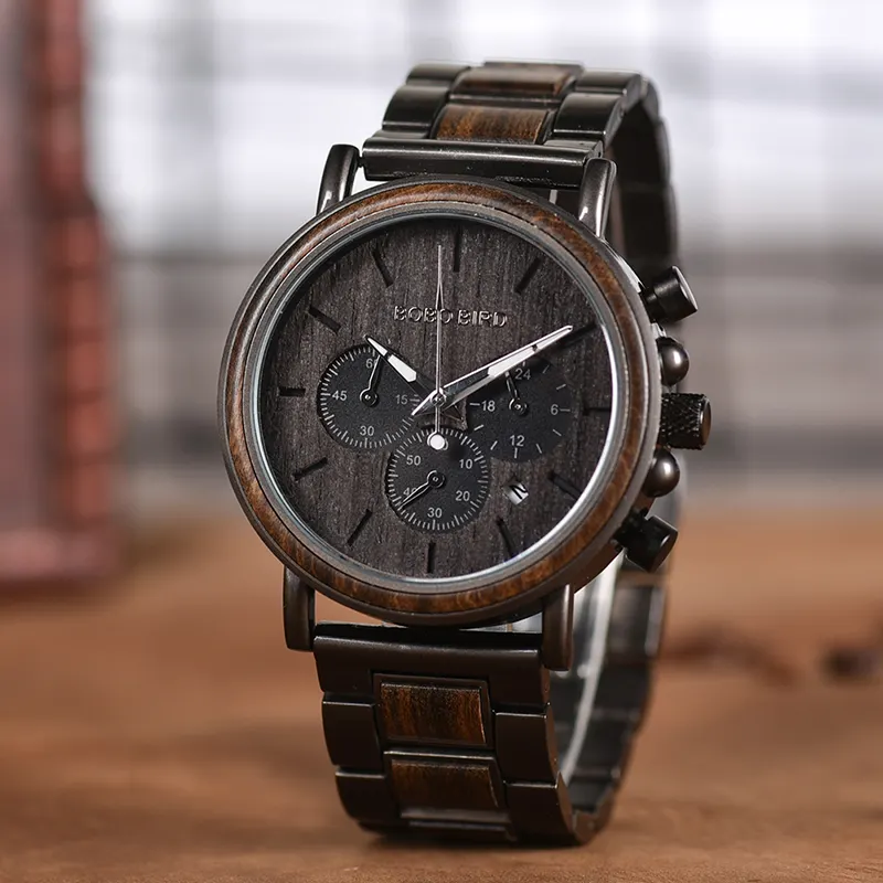 BOBOBIRD Q26 Zebra Wooden Watches Custom Logo Timepieces Luxury Men Chronograph Wood Watch