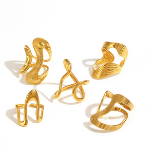 แหวนสแตนเลสทรงเรขาคณิตแบบเปิด ชุบทอง 18k สำหรับทุกเพศทุกวัย ของขวัญเครื่องประดับแฟชั่น - Product Image 5