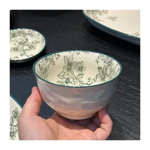 Low price customized logo ceramic porcelain bowl dinnerware sets luxury dishes plates porcelain ceramic serving bowl