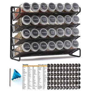 Étagère à épices SpaceAid multi-niveaux noire, type sur pied, 4 niveaux, organiseur de rangement de cuisine avec étiquettes pour les épices - Product Image 1