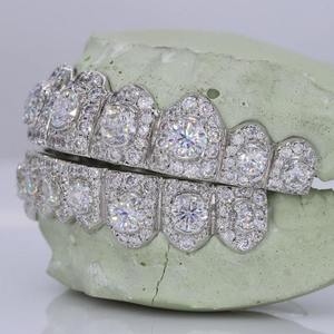 Grillz de Dientes de Plata 925 con Moissanita Estilo Provenzal Vintage, Polvo de Diamante, Joyería Hip Hop Personalizada Hecha a Mano en India - Product Image 2