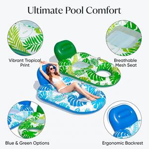 Colchoneta Flotante Inflable de PVC con Diseño de Hojas Tropicales Verdes, Flotador para Piscina, Juguete Acuático para Tomar el Sol en Verano - Product Image 2