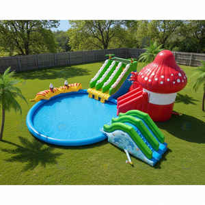 <span class=keywords><strong>Parc</strong></span> aquatique gonflable avec toboggans, pays <span class=keywords><strong>des</strong></span> <span class=keywords><strong>merveilles</strong></span> aquatiques avec champignon rouge en pièce maîtresse pour les événements de forêt magique - Product Image 1