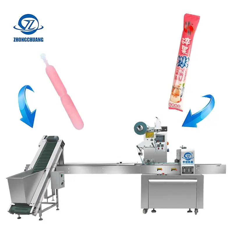 Imballaggio orizzontale a flusso automatico completo Freeze Ice Pop Bar tubi per lecca-lecca in plastica confezionatrice per cuscini sigillanti a sacchetto singolo