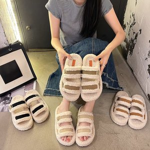 Pantuflas de Moda <span class=keywords><strong>para</strong></span> Mujer, con Punta Abierta, Ajustables, con Suela Gruesa de Felpa, <span class=keywords><strong>para</strong></span> Invierno, Interior y Exterior - Product Image 4