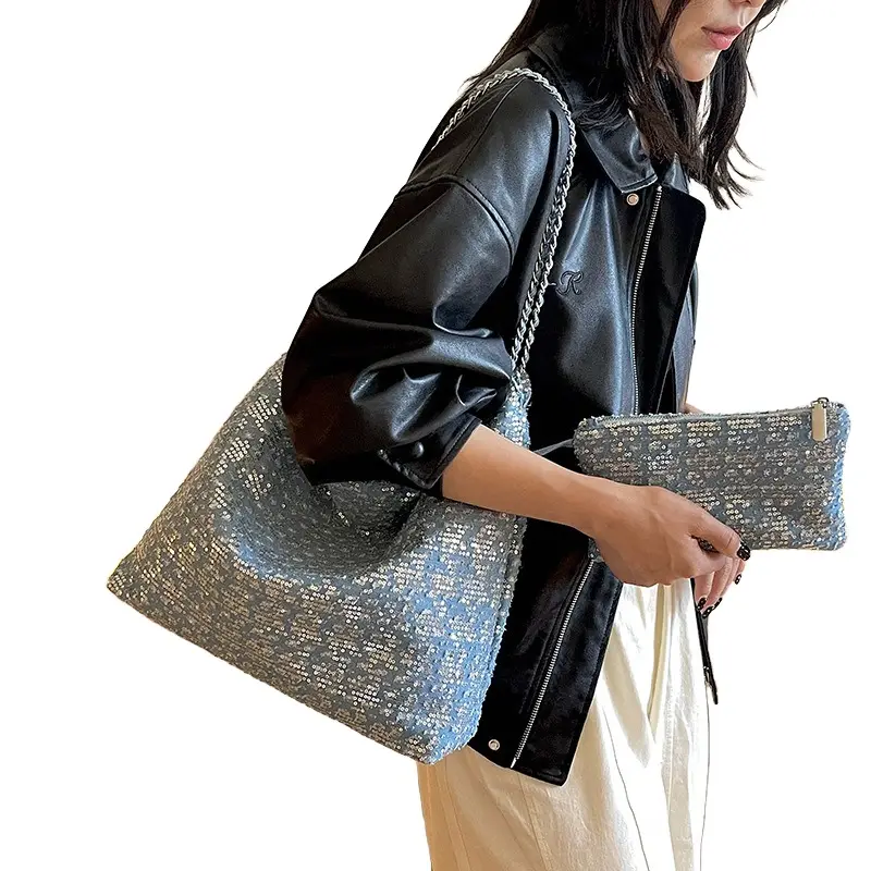 2024 новые модные роскошные корейские сумки джинсовая синяя цепочка с блестками женский кошелек и комплект сумочек клатч и сумка на плечо для женщин