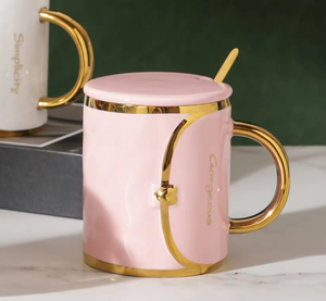 แก้วกาแฟเซรามิครูปทรงกระเป๋าถือสุดสร้างสรรค์ ขอบและหูจับสีทอง เหมาะสำหรับใช้ในสำนักงานและที่บ้าน - Product Image 6