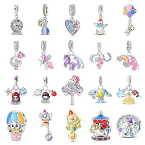 Pendentifs Perles DIY en Alliage d'Argent Zircon, Motifs Licorne, Princesse, Clown, Grande Roue, Exquis et Tendance pour Enfants, Bijoux de Luxe Léger, Cadeau - Product Image 6