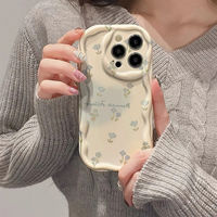 Coque de téléphone portable en silicone TPU avec motif floral bleu et bord ondulé pour iPhone 8 X Xr Xs Max 11 12 13 14 15 16 17