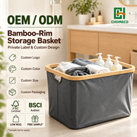 CHOMECO Panier de rangement en tissu avec bord en bambou, boîte de rangement pour vêtements avec poignée pour étagère de placard 45x35x24.5cm