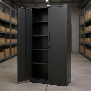 Armadio in Acciaio a 5 Ripiani con 4 Scaffali Regolabili, Chiavistello con Chiave, Nero, per Magazzino, Ufficio, Seminterrato - Product Image 2