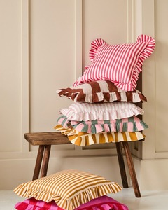 Ruffle <b>Throw</b> Pillow <b>Covers</b> Block Print Farmhouse Floral Hidden Zipper Boho Pillow Case or Cute Outdoor Pillow Case - Product Image 1