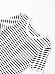 Trendy Boutique 2025 Clothes Women Vendor Elegant Sexy Blouses <strong>Shirt</strong> Knitted Short Sleeve Stripped Cropped Tops T-<strong>shirt</strong> - Product Image 3