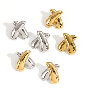 X-Shaped Stainless Steel <b>Stud</b> Earrings 18K Gold Plated <b>Titanium</b> Steel Geometric Alphabet Fashion Women's Earrings - Product Image 4