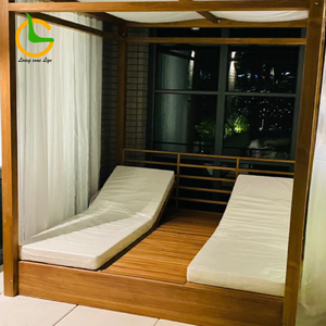 Tumbona de playa, tumbonas de exterior para <span class=keywords><strong>piscina</strong></span> con cortina, cama de día, tumbona de Hotel, tumbona reclinable de teca - Product Image 2