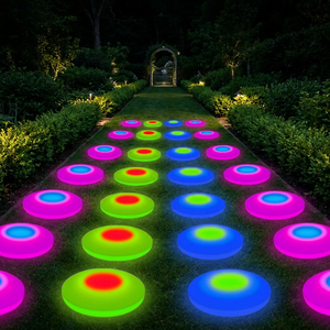 กระเบื้องพื้นเกมส์ตรวจจับแรงกด สำหรับกลางแจ้งและในร่ม รูปทรงกลม มีไฟ LED แบบอินเทอร์แอคทีฟ 3 มิติ ชาร์จไฟได้ ใช้สำหรับพื้นเต้นรำ - Product Image 1