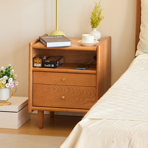 TALONGJ Mesita de Noche Nórdica Minimalista de Madera Maciza Crema, Duradera y Ecológica para Dormitorio - Product Image 4