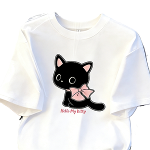 <span class=keywords><strong>T</strong></span>-<span class=keywords><strong>shirt</strong></span> avec motif d'animaux mignons, chat avec grand nœud papillon, texte <span class=keywords><strong>Hello</strong></span> My <span class=keywords><strong>Kitty</strong></span> - Product Image 1