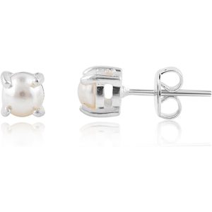 Pendientes de Perlas Naturales Redondas con Engaste de Garra Blanca para Mujer, Uso Diario - Product Image 1