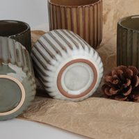 Nouvelle tasse à thé en céramique artisanale de style japonais à rayures verticales, petite tasse à thé asiatique, tasses à café sans poignée