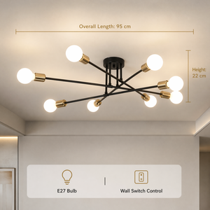 Lámpara de Techo Moderna Sputnik Negra y Dorada, Bombilla E27, Montaje en Superficie, Iluminación Decorativa para Interiores, Sala de Estar, Comedor - Product Image 3