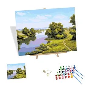 Diy Handgeschilderd Schilderij Op Nummer Kit Groene Natuur Landschap Olieverf Op Nummer Landschap