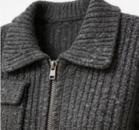Cardigan en maille côtelée chinée de haute qualité pour femme, avec fermeture éclair, poches plaquées, coupe ample, haut à manches longues
