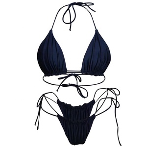 Rápido personalizado Color sólido impreso tela mujeres 2 piezas <span class=keywords><strong>traje</strong></span> de <span class=keywords><strong>baño</strong></span> Sexy Bikini ropa de playa - Product Image 1