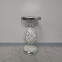 Pot Bunga Vas Gaya Klasik Mewah Eropa Amerika, Alas Berlian, Fiberglass Berlapis Epoksi Putih Perak, Tinggi 61cm