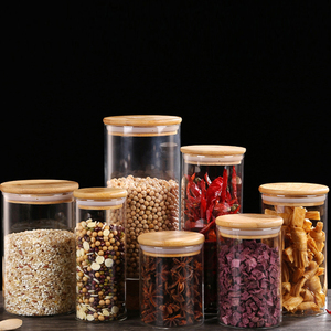 Wholesale glass sealed food cereal storage containers cans glass food jar with bamboo lid