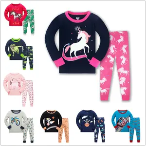 fashion girl printing kids pajamas blanks organic cotton kid pajamas girls sets for winter wear