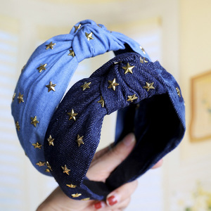 Diadema azul vaquero de alta calidad 2024, bonita decoración de <span class=keywords><strong>Mini</strong></span> estrellas, diadema anudada para mujer
