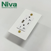 Prise murale américaine Niva 2 gang 110V, panneau en laiton, rétro, blanche, pour usage résidentiel et commercial