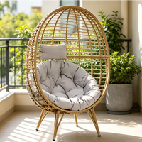 Fauteuil œuf en rotin d'extérieur avec coussin, chaise longue œuf en rotin pour patio avec support pour jardin et balcon
