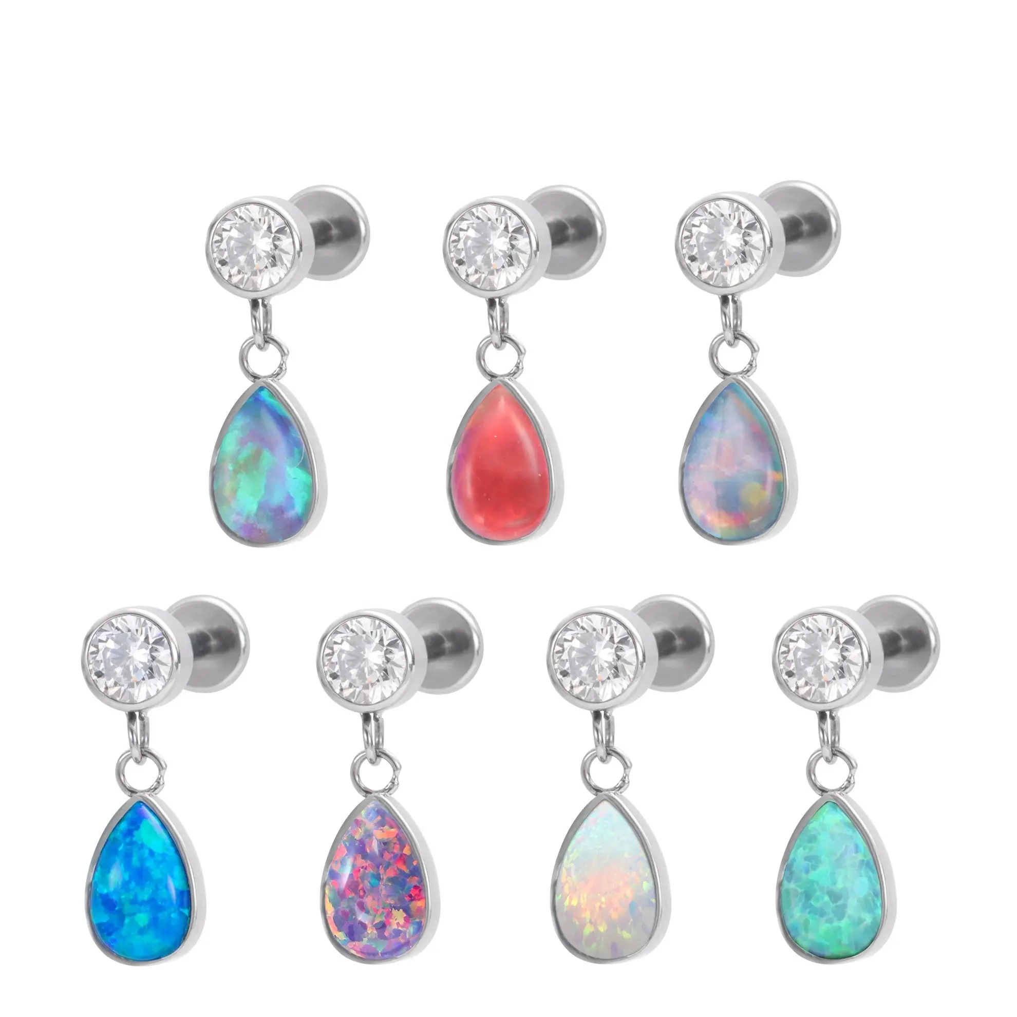 Jelly Opal Stone Zircon Gem G23 F136 Titanio Pendiente Studs Labret Top Lip Ring Joyería de moda Colgantes