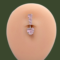 WT Edelstahl Rosa Stein Herz Blume Tropfen Anhänger Bauch Ring Bauchnabel Ring Nabel baumeln Körper Piercing Schmuck
