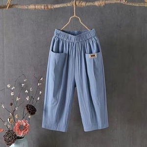 <span class=keywords><strong>Pantaloni</strong></span> Capri <span class=keywords><strong>estivi</strong></span> in cotone e <span class=keywords><strong>lino</strong></span> larghi taglie forti Casual All-Match con elastico in vita medio-piccoli piedi-Harlan 8207 - Product Image 2