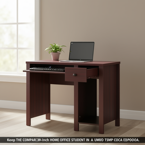 Bureau compact de 39 W pour la maison ou le bureau, avec un tiroir et un bouton en bois, pour ordinateur portable, en rouge cacao expresso - Product Image 2