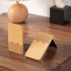 Beechwood wave pattern <b>bookend</b>, with warm and delicate wood grain, laser-engraved Chinese style water pattern desktop <b>bookend</b>. - Product Image 3
