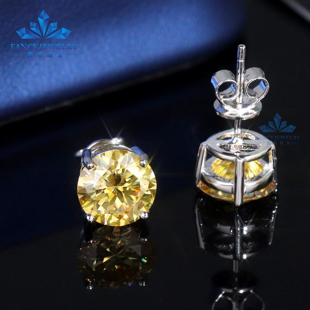 925 Sterling Silver GRA VVS 1CT 2CT Red Yellow Green Blue Pink Purple  Color Moissanite Diamond Ear Stud for Men Women