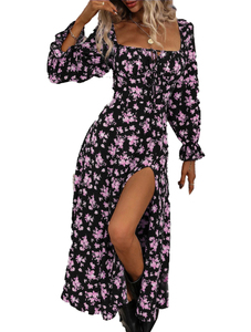 Gonna donna personalizzata all'ingrosso autunno stampata cravatta manica lunga collo quadrato <span class=keywords><strong>abiti</strong></span> Midi Casual Modulare - Product Image 3