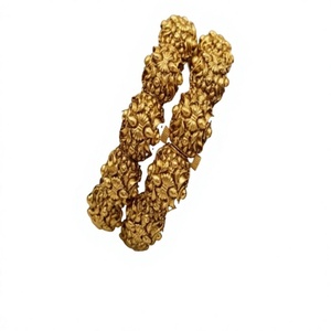 Exclusive 24K Gold Plated Flower Pattern Brass <b>Bangle</b> Bracelets <b>Set</b> for Women Wedding Party Gift Jewelry - Product Image 2