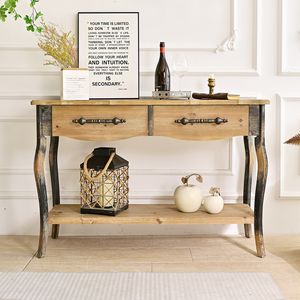 Mesa Consola Rústica Vintage de Madera Maciza INNOVA con Cajones de Almacenamiento, Mueble de Entrada Antiguo y Duradero para Hotel y Sala de Estar - Product Image 1