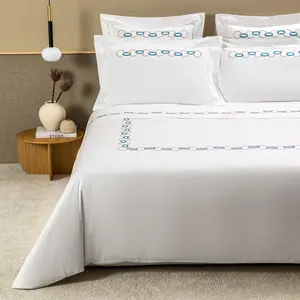 2023 nóng bán sang trọng mềm 800tc 100% cotton bedsheet Duvet cover trắng khách sạn Linen Thêu bộ đồ giường Bộ