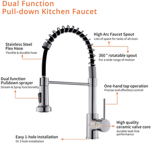 FLG <strong>Best</strong> Seller Modern Chrome Ceramic Hot Cold Water Mixer Tap Single Hole Spring Pull Down <strong>Sprayer</strong> Kitchen Faucet - Product Image 4