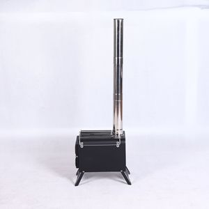 เตาเผาไม้แบบพกพาพร้อมปล่องไฟและตะแกรงสำหรับใช้ตั้งแคมป์กลางแจ้ง สีดำ - Product Image 3