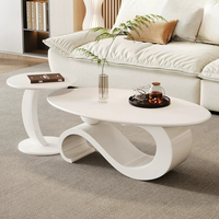 Ensemble de table basse blanche Infinity Curve, table principale ovale incurvée avec table d'appoint en forme de C pour le salon