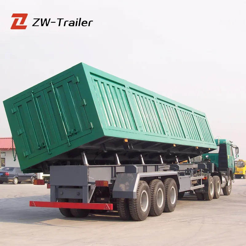 ZW Group Semi Trailer Tugas Berat Tri Axle Hidrolik Silinder Sisi Tipper Dumper Belakang Semi Trailer