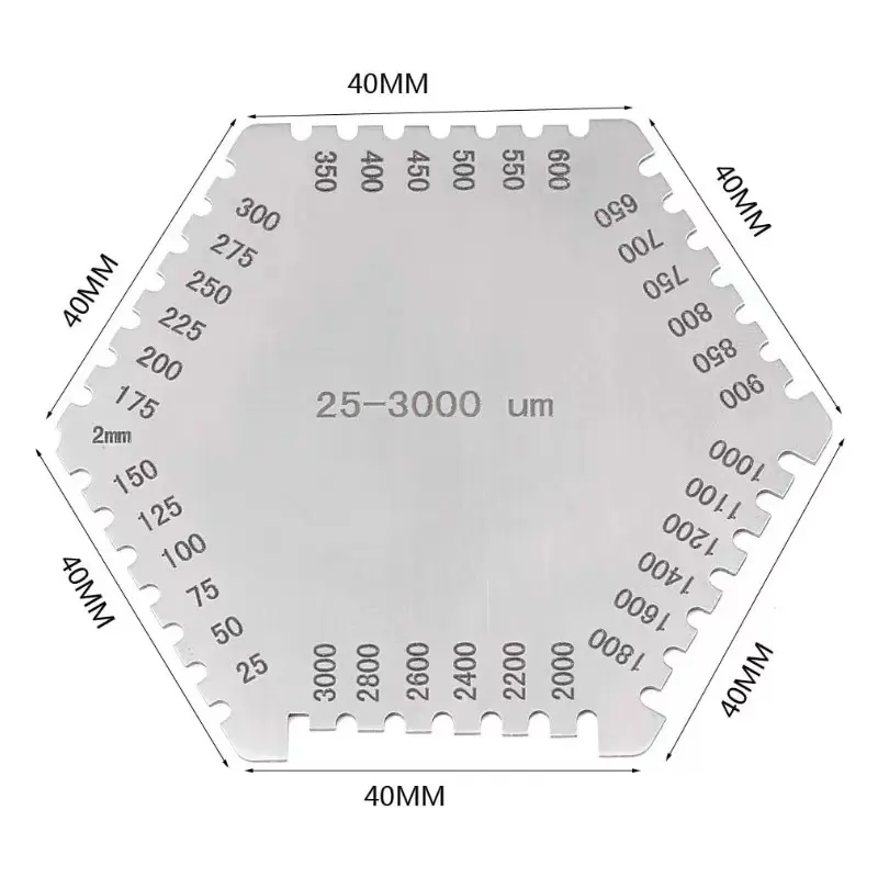 Phim ướt đo độ dày thép không gỉ 25 ~ 3000um lục giác sơn ướt phim Lược đo độ dày